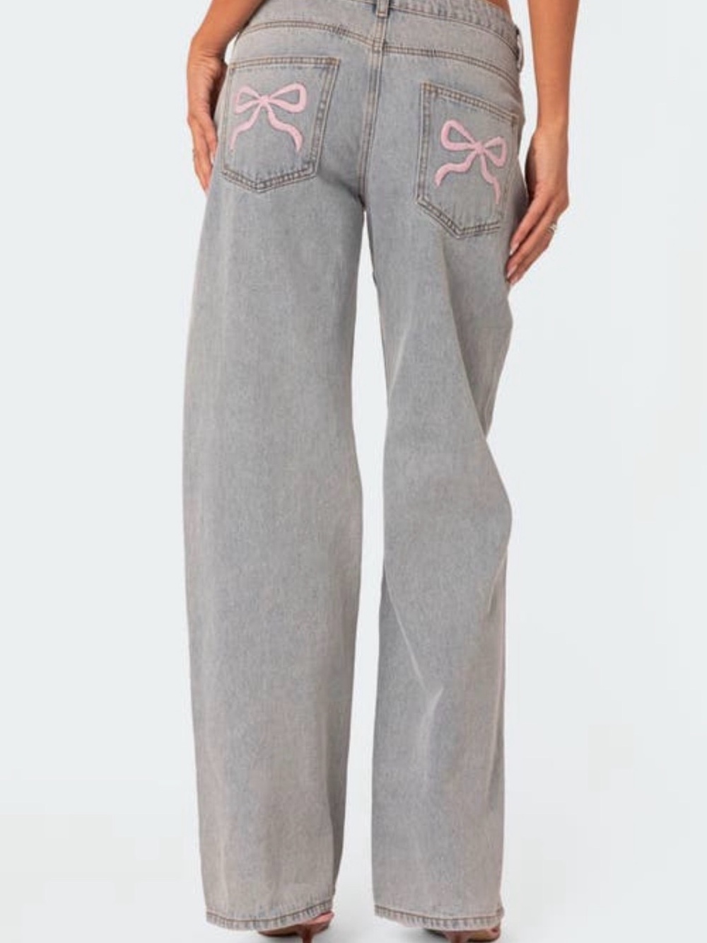 Edikted Bow Pocket Low Rise Wide Leg Jeans